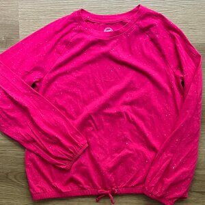 EUC Wonder Nation Pink Sparkle Long-Sleeve Drawstring Top Size: 18